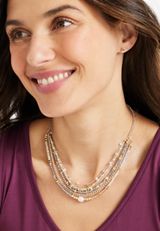 Faux Pearl and Multi Beaded Layered Necklace, , small