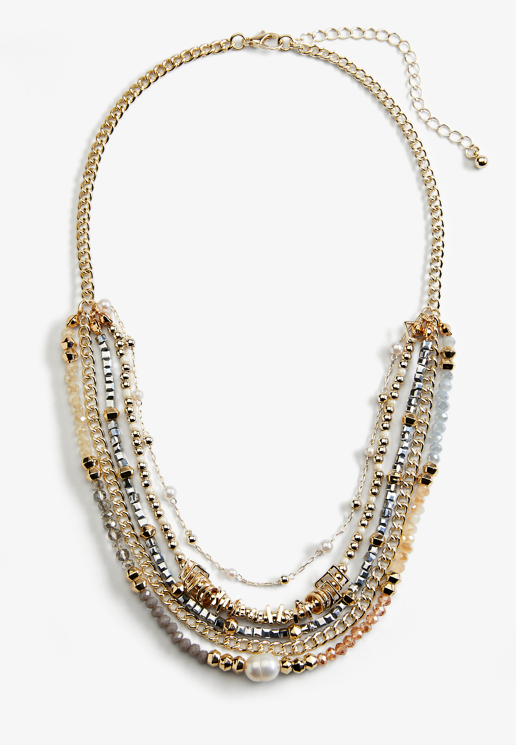 Faux Pearl and Multi Beaded Layered Necklace, , large