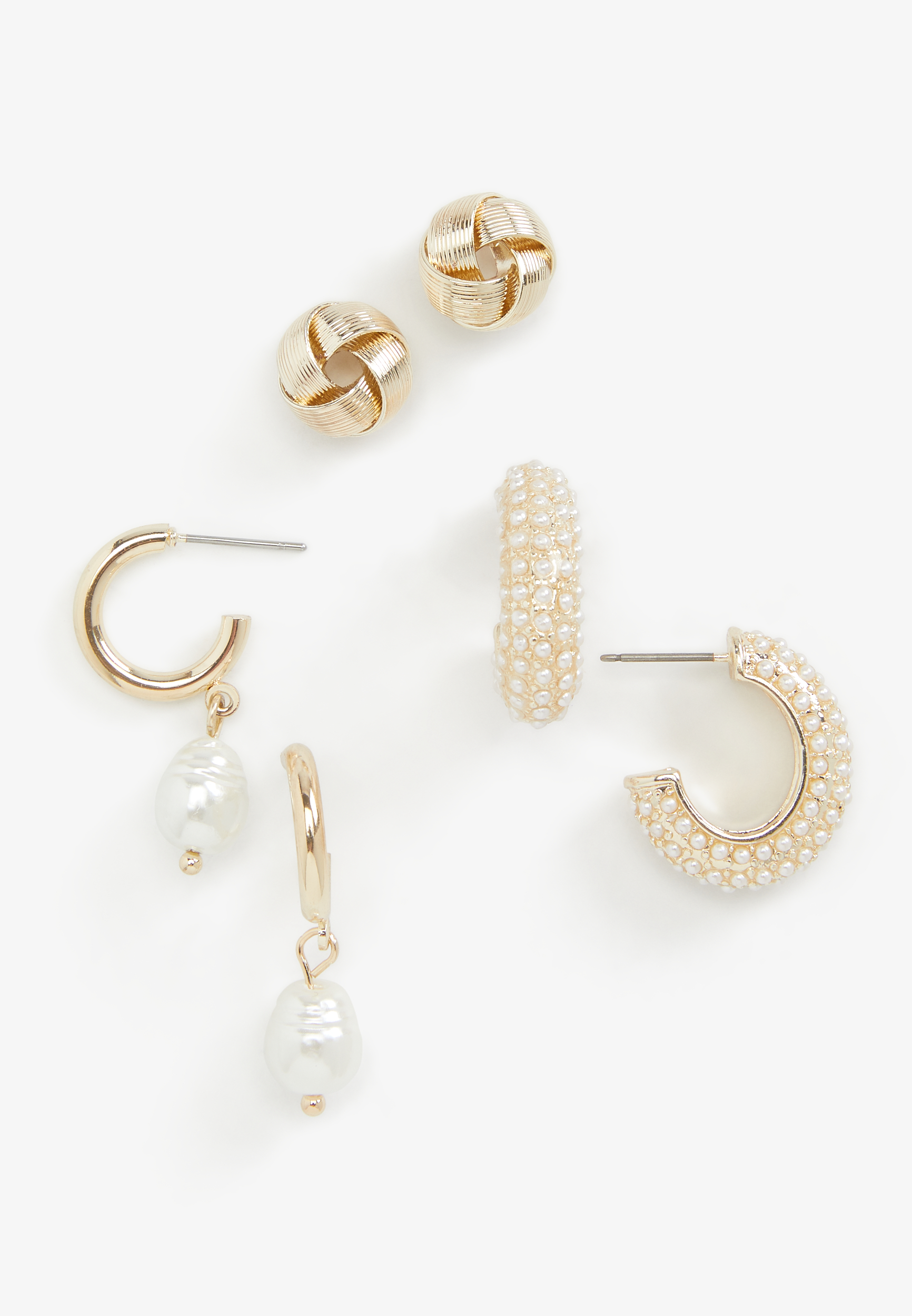 3 Piece Gold Pearl Earring Set | maurices