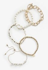 5 Piece Pearl and Gold Bracelets, C605, small
