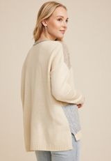 Patchwork Cable Knit Cardigan, ECRU COMBO, small