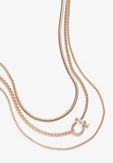 Gold Charm Triple Layered Necklace, , small