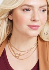 Gold Charm Triple Layered Necklace, , small