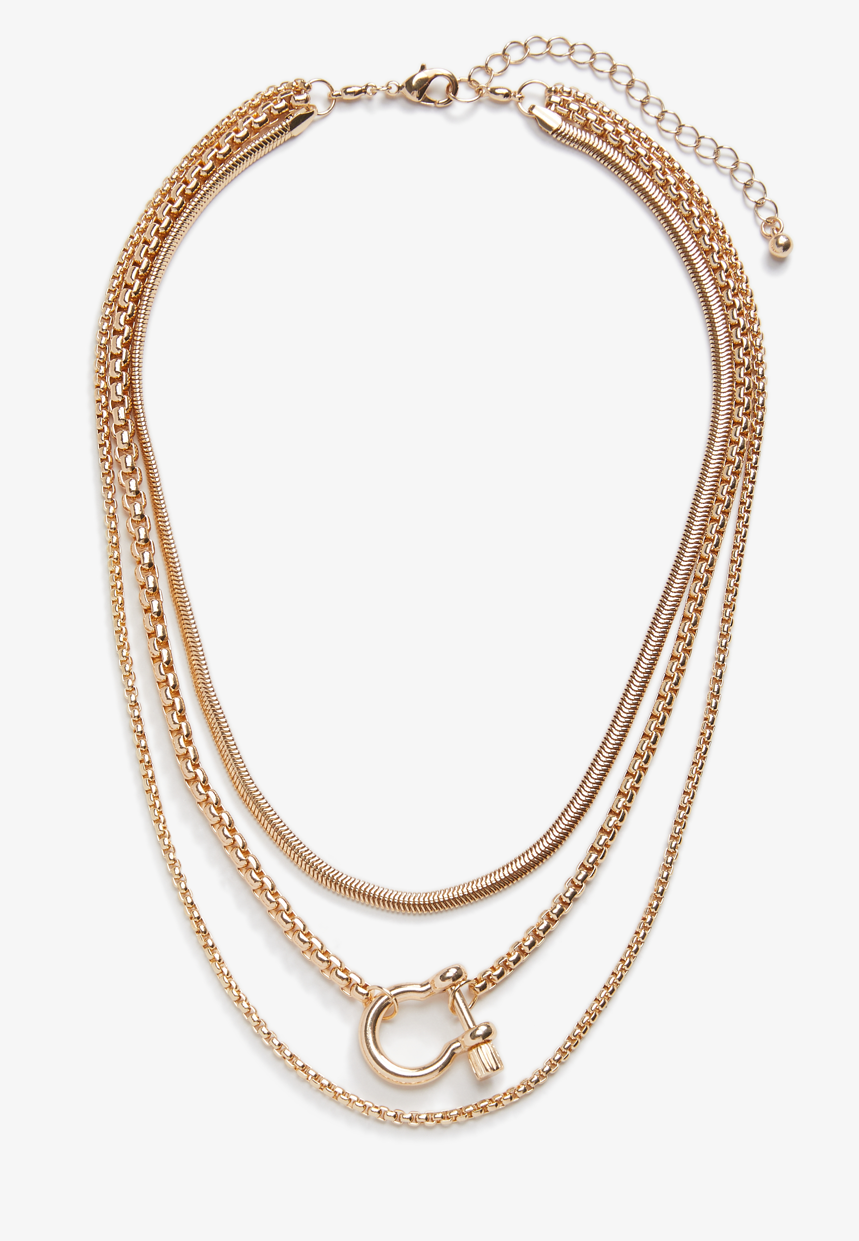 Gold Charm Triple Layered Necklace, , large