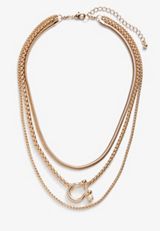 Gold Charm Triple Layered Necklace, , small