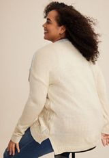 Plus Size Patchwork Cable Knit Cardigan, ECRU COMBO, small
