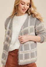 Plaid Eyelash Cardigan, C2823, small