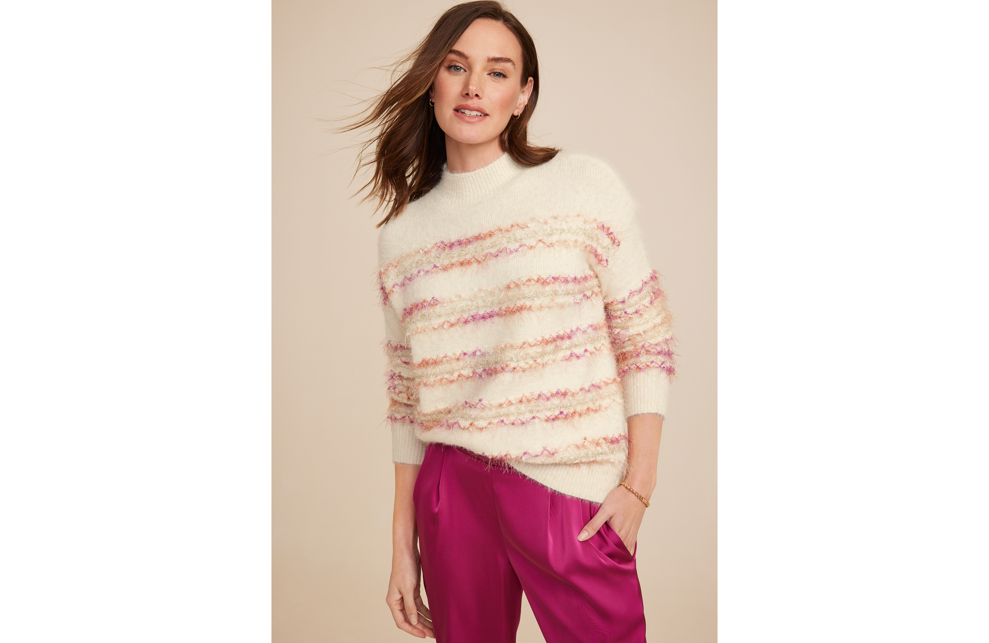 Tinsel Striped Mock Neck Sweater