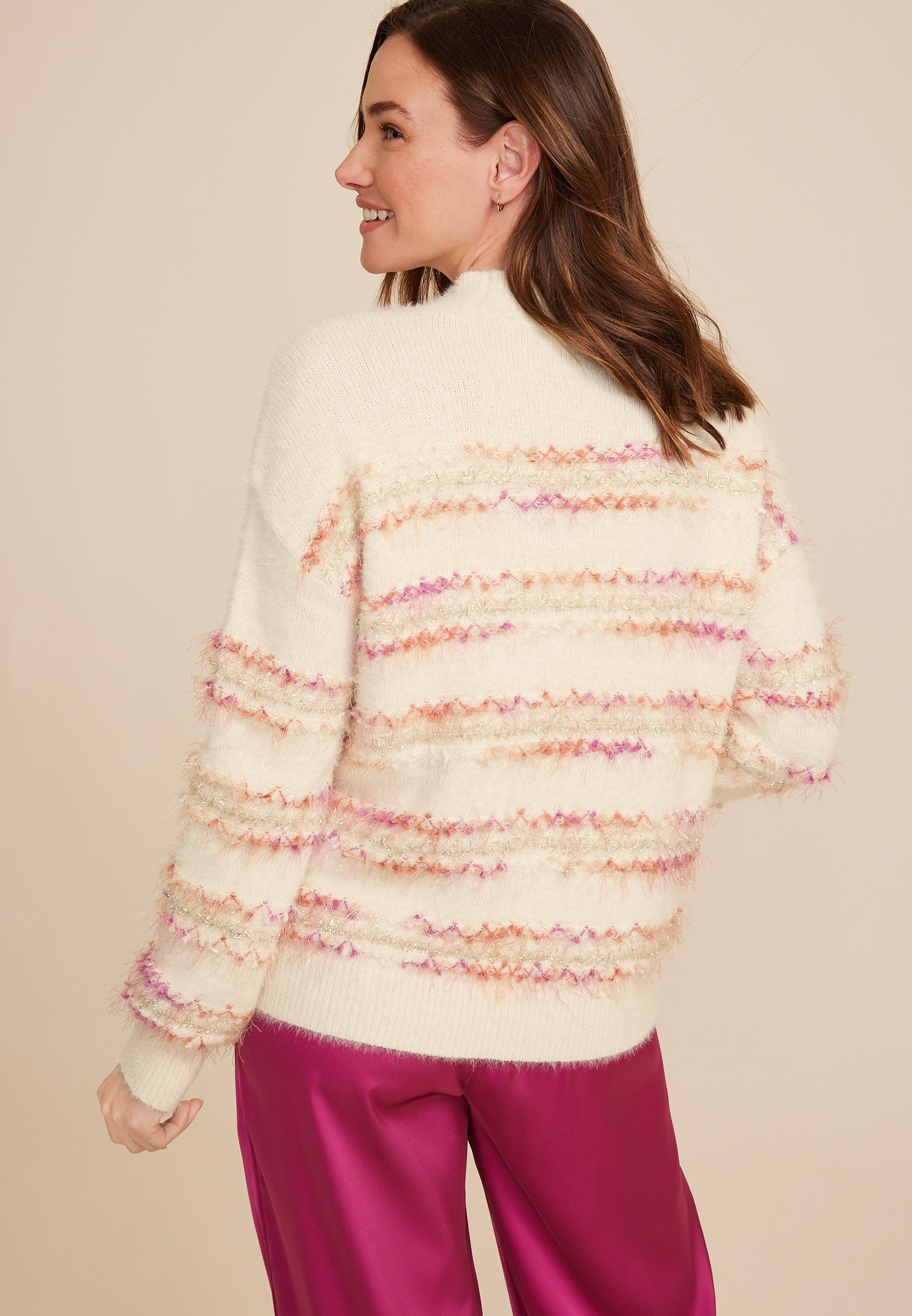 Tinsel Striped Mock Neck Sweater, C3986, large