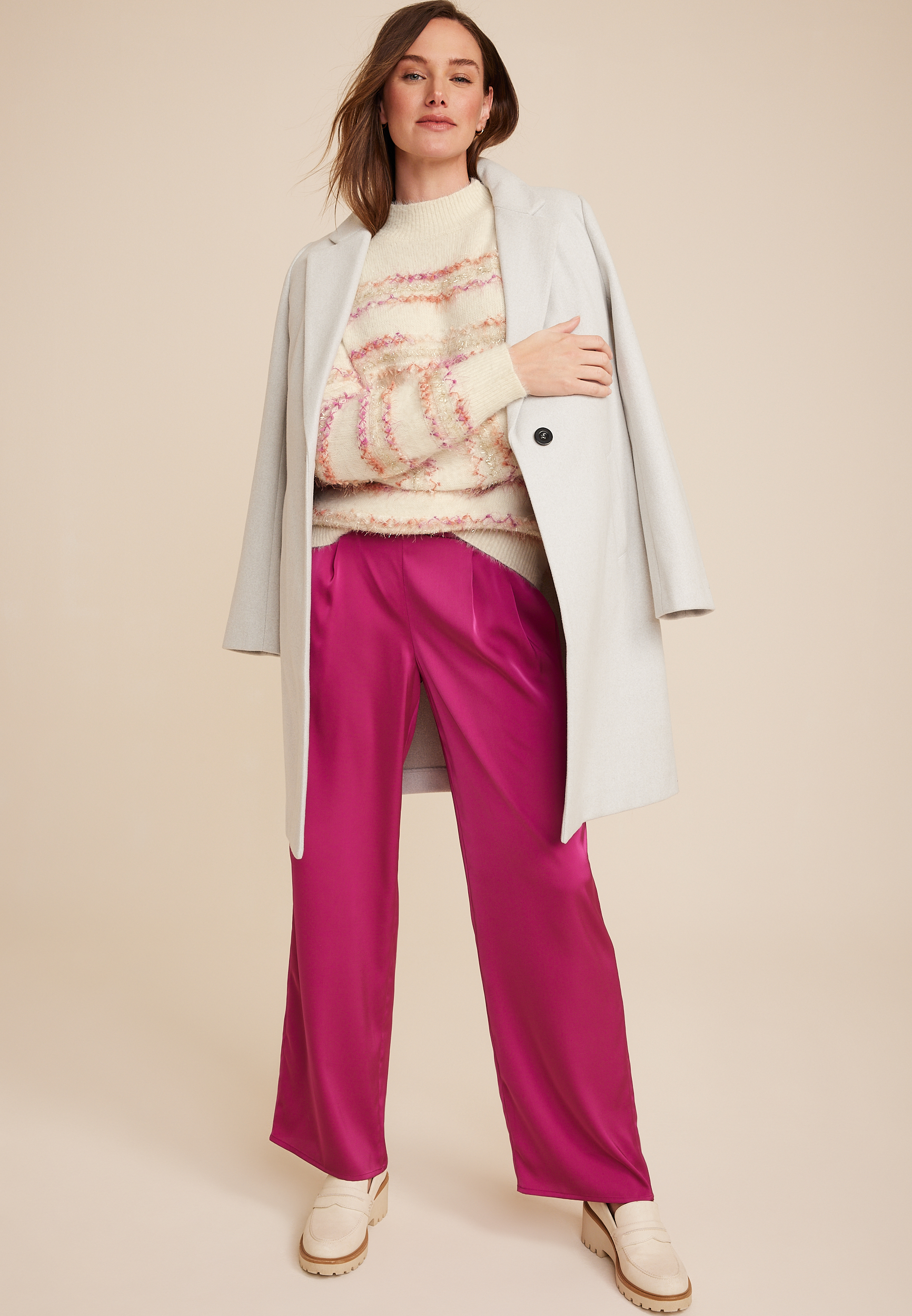 Tinsel Striped Mock Neck Sweater, C3986, large