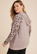 Plus Size Homeward Leopard Sleeve Fleece Hoodie, C7726, small