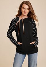 Homeward Striped Sleeve Fleece Hoodie, C1756, small