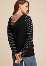 Homeward Striped Sleeve Fleece Hoodie, C1756, small
