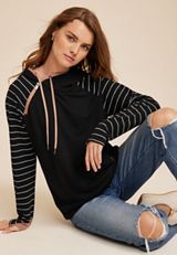 Homeward Striped Sleeve Fleece Hoodie, C1756, small