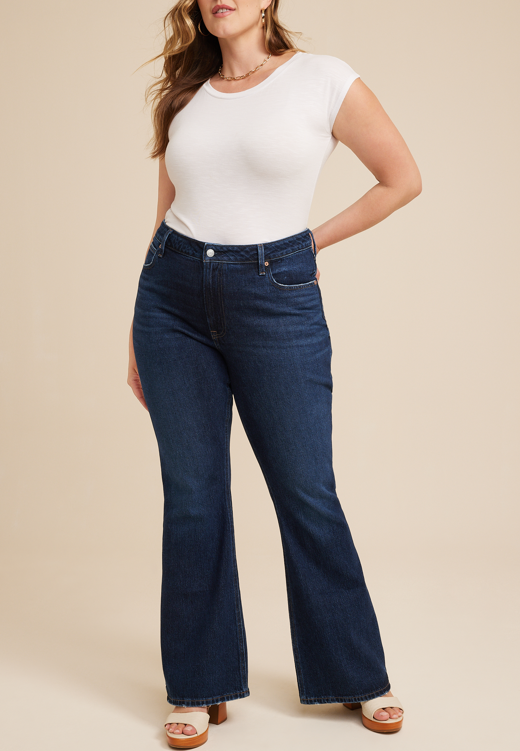 Plus Size Goldie Blues™ High Rise Curvy Dark 90s Flare Jean | maurices