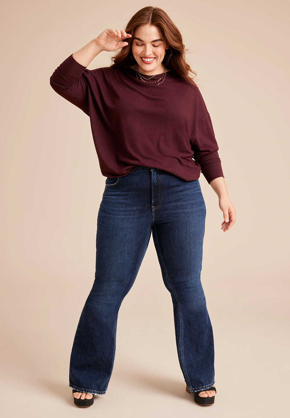 Plus Size Goldie Blues&trade; High Rise Curvy Dark 90s Flare Jean, DARK SANDBLAST, large