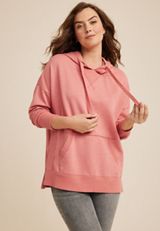 Ribbed Solid Hoodie, CORAL, small