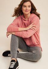 Ribbed Solid Hoodie, CORAL, small