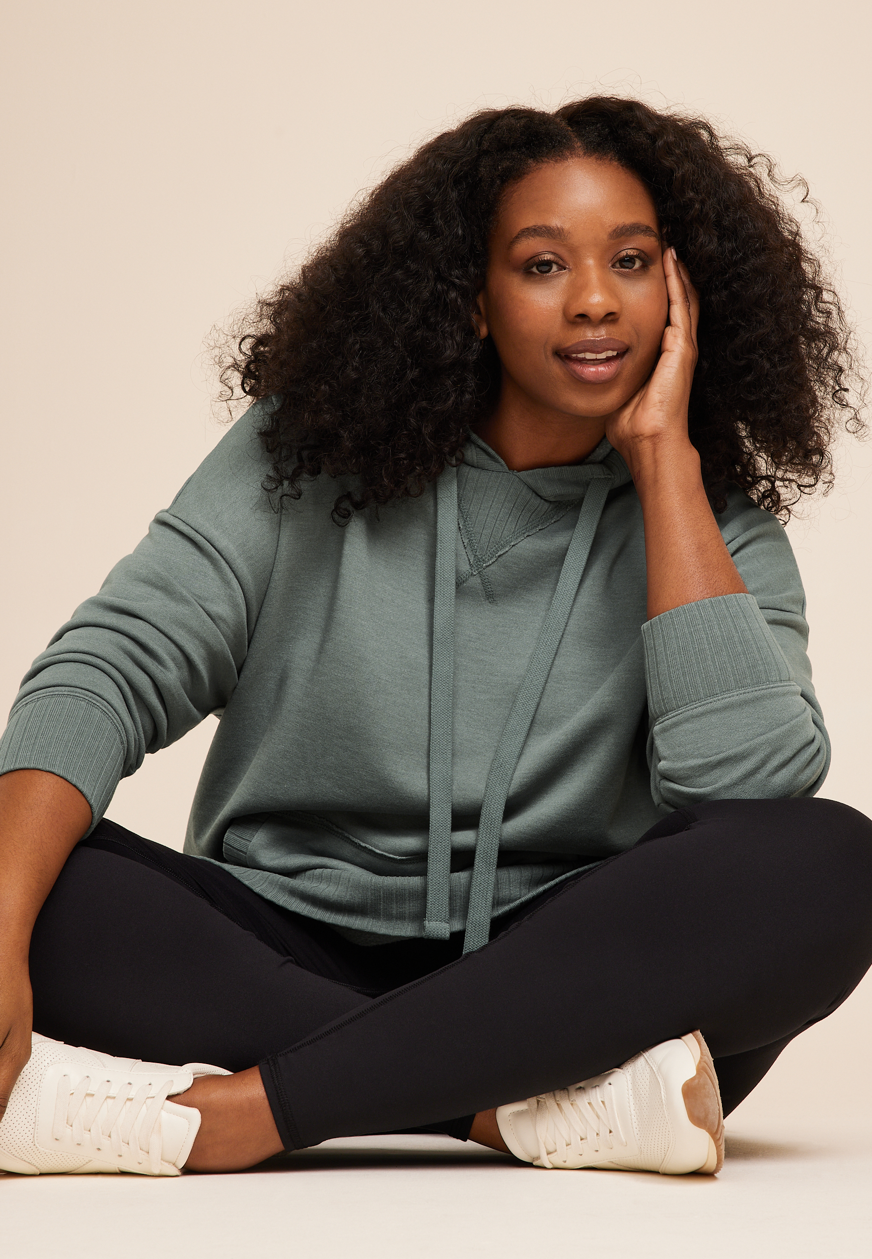 Plus Size Ribbed Solid Hoodie, C6740, large