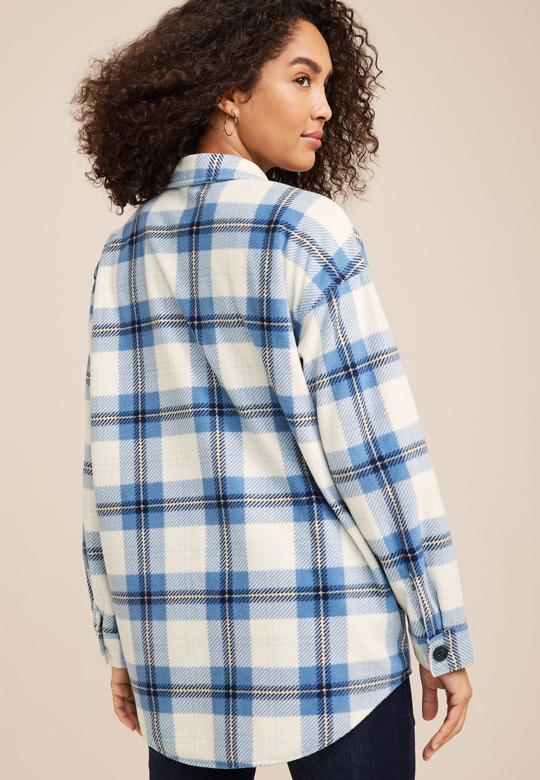 Wilder Blue Plaid Fleece Shacket, C1772, large