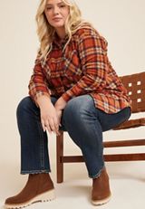 Plus Size Wilder Orange Plaid Fleece Shacket, C3664, small
