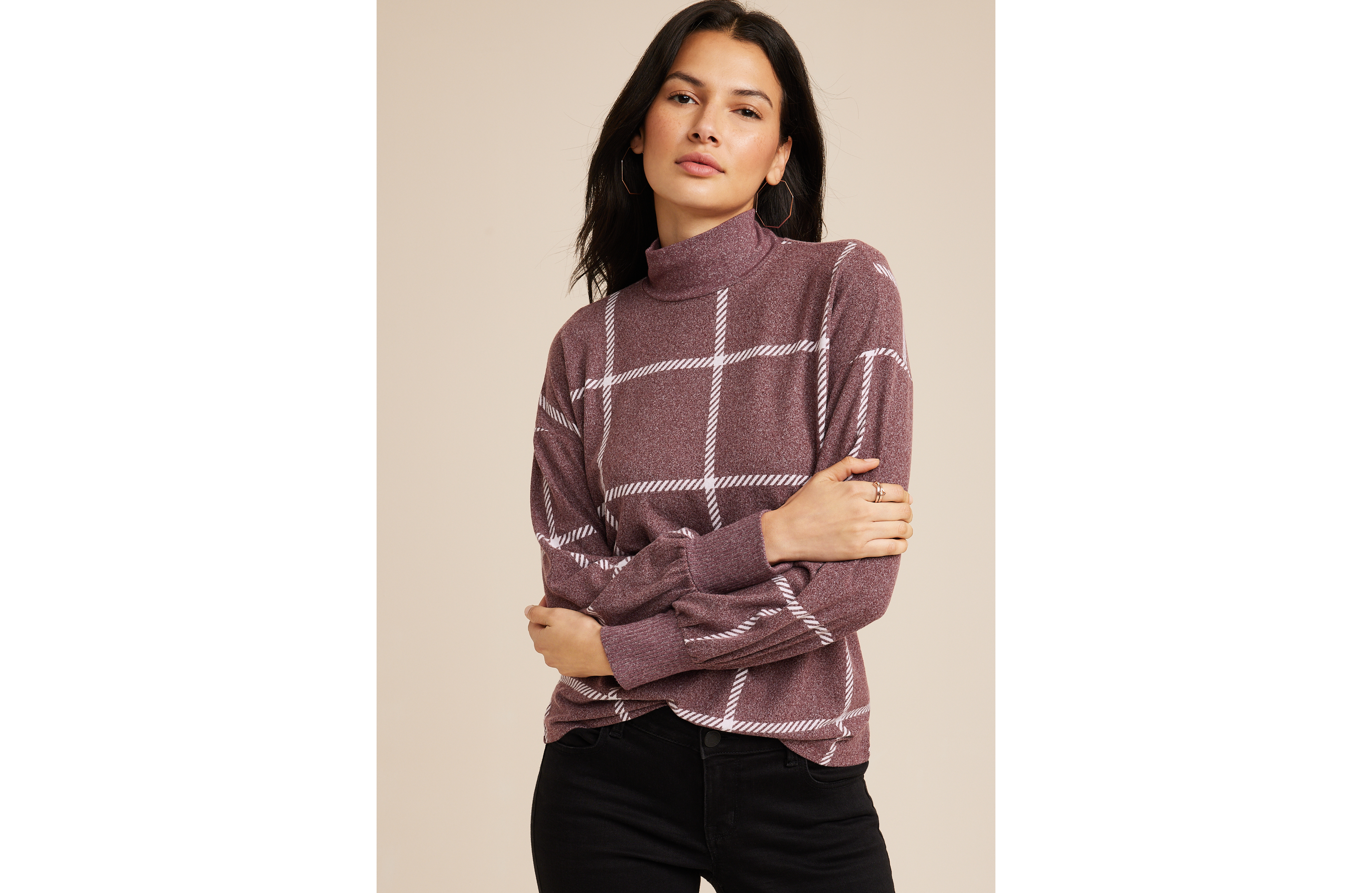 Felicity Windowpane Blouson Sleeve Top