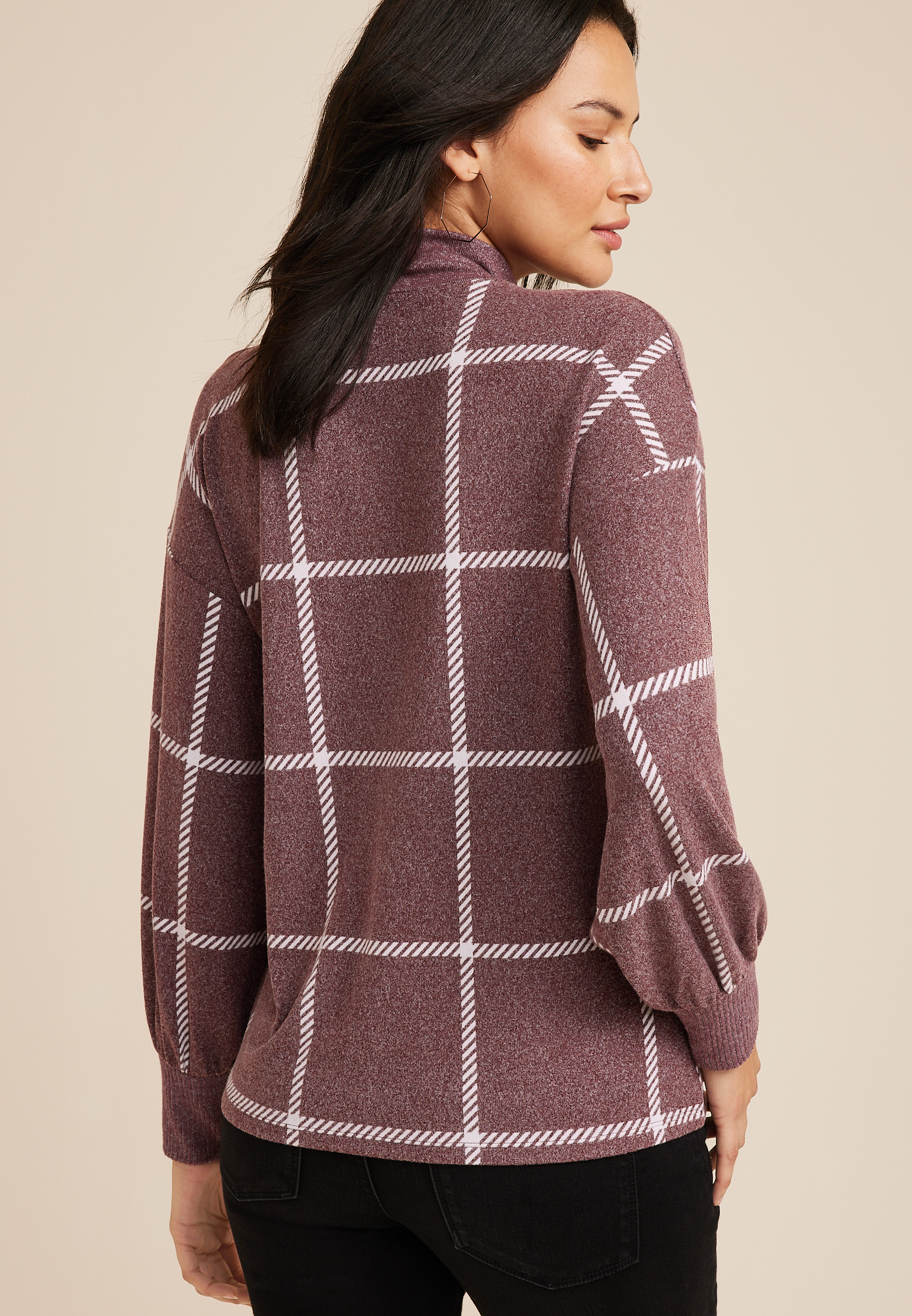 Felicity Windowpane Blouson Sleeve Top, C9229, large