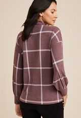 Felicity Windowpane Blouson Sleeve Top, C9229, small