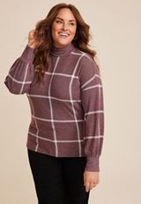 Plus Size Felicity Windowpane Blouson Sleeve Top, C9229, small