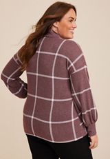 Plus Size Felicity Windowpane Blouson Sleeve Top, C9229, small