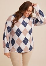 Plus Size Felicity Argyle Blouson Sleeve Top, C1524, small