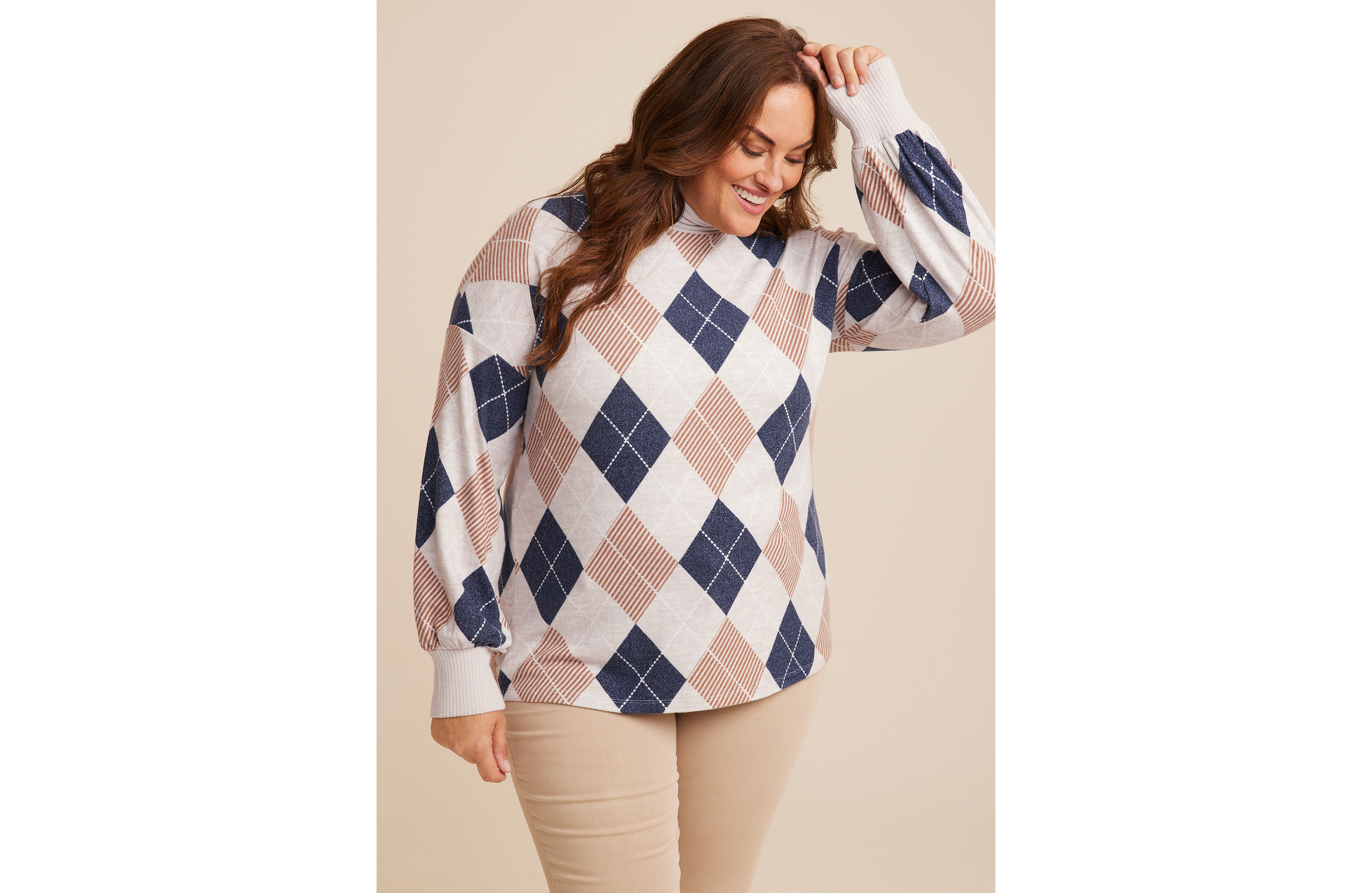 Plus Felicity Argyle Blouson Sleeve Top