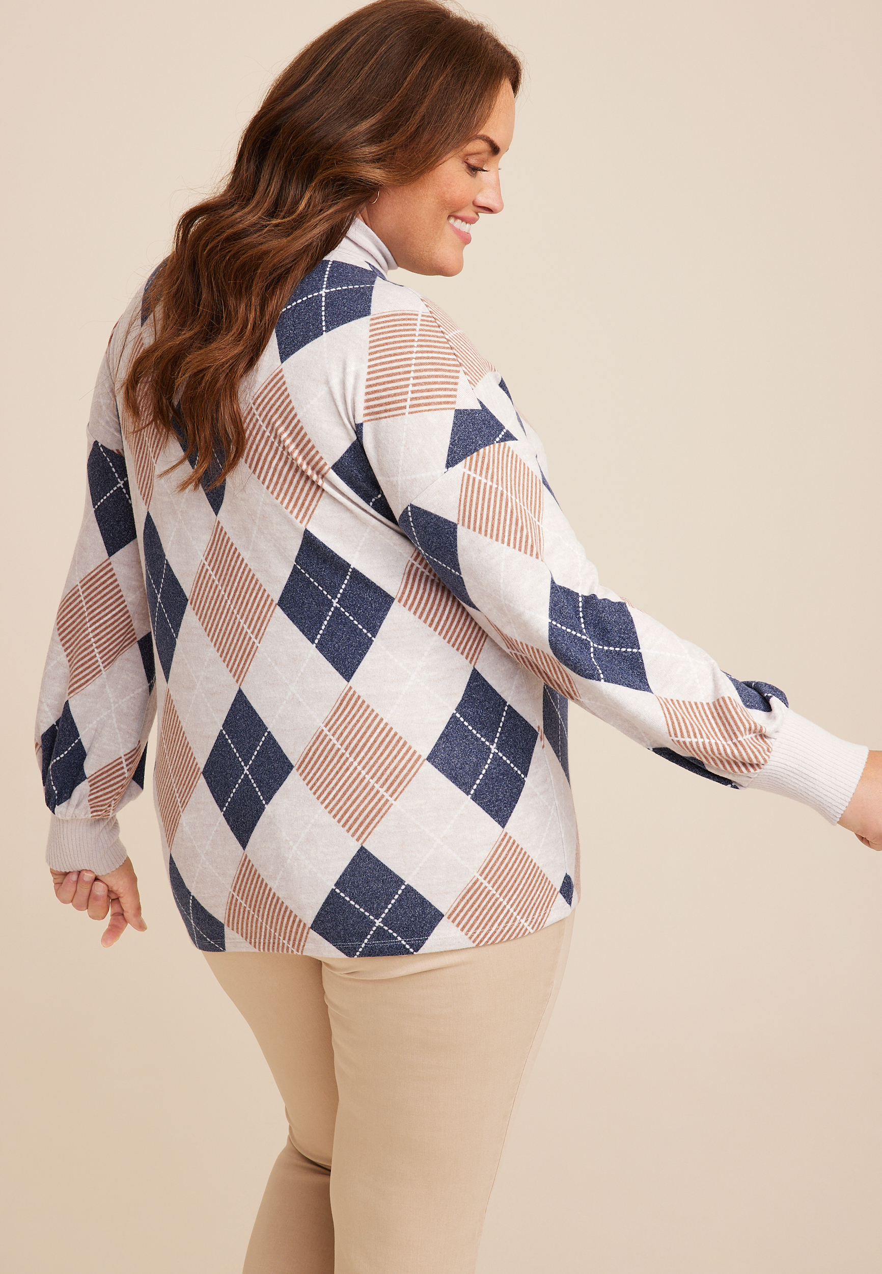 Plus Size Felicity Argyle Blouson Sleeve Top, C1524, large