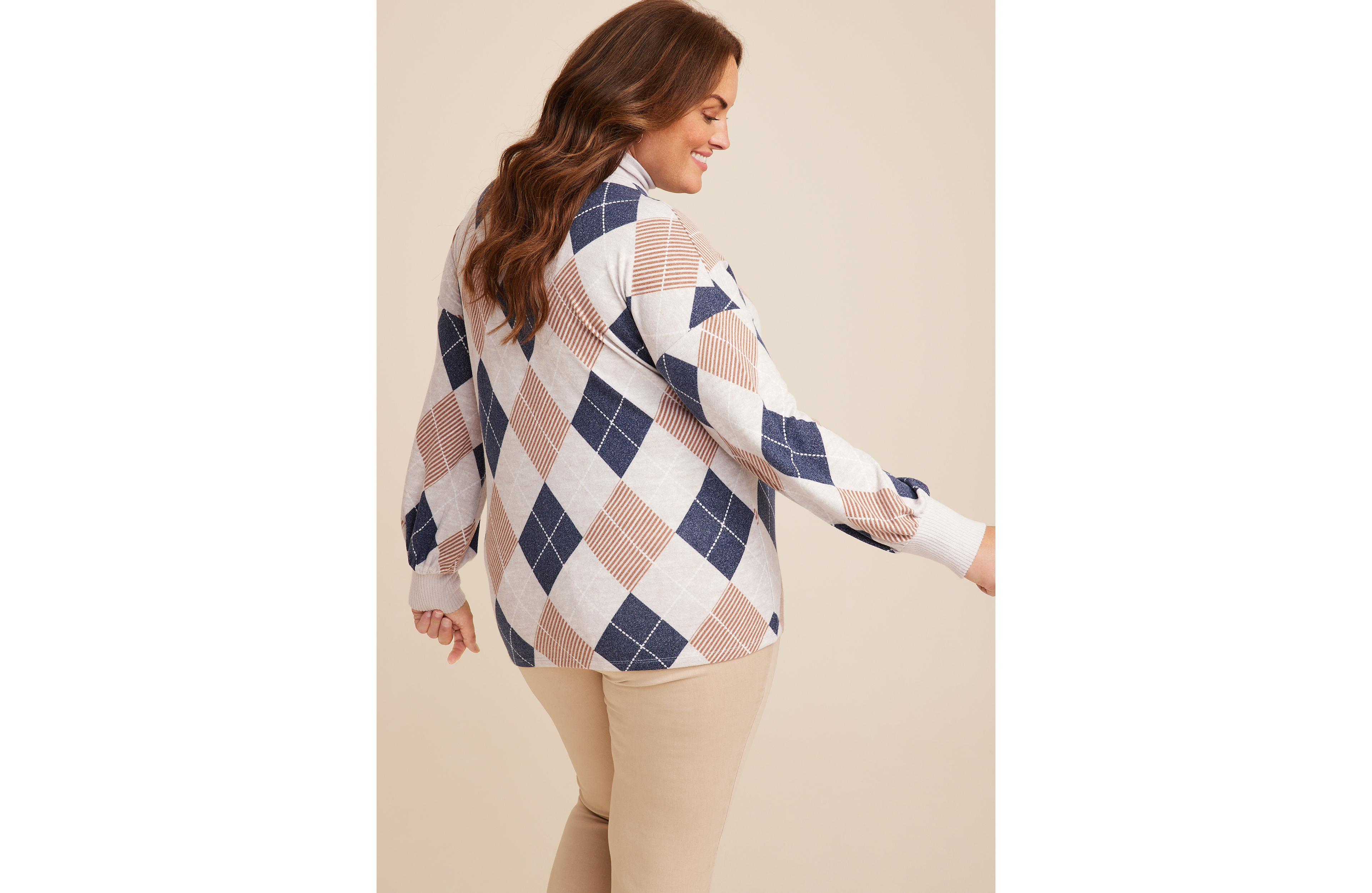 Plus Felicity Argyle Blouson Sleeve Top