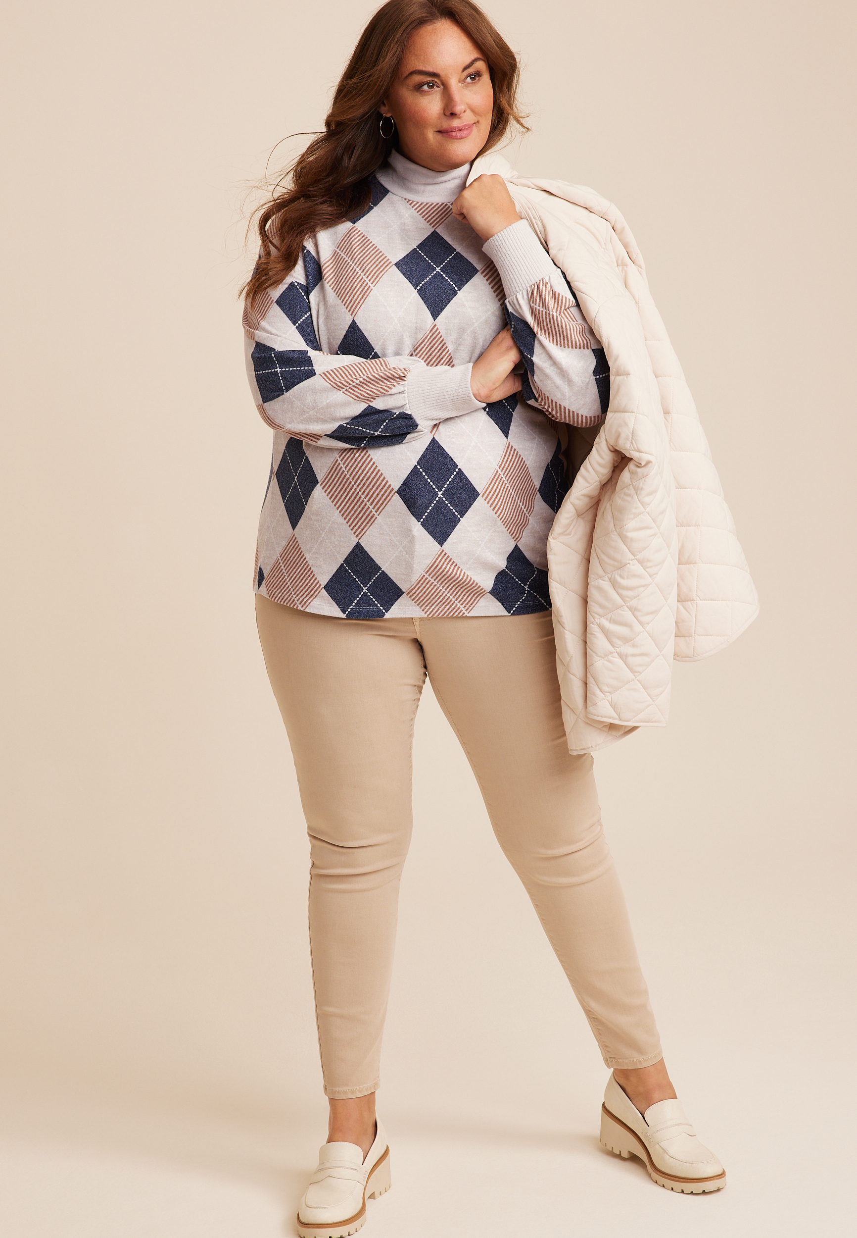 Plus Size Felicity Argyle Blouson Sleeve Top, C1524, large