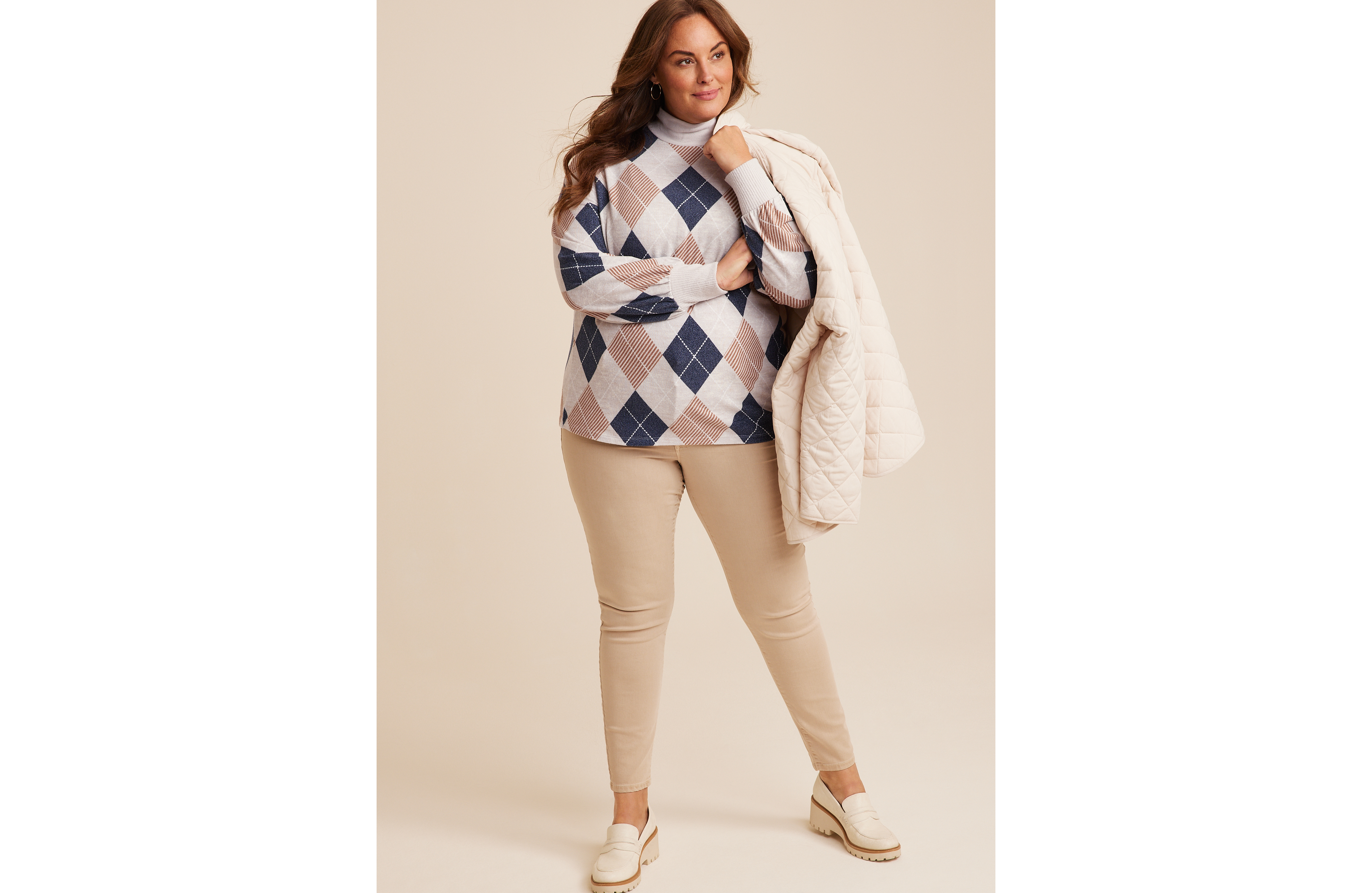 Plus Felicity Argyle Blouson Sleeve Top
