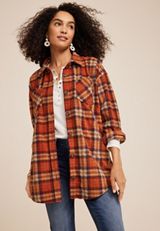 Wilder Orange Plaid Fleece Shacket, C3664, small