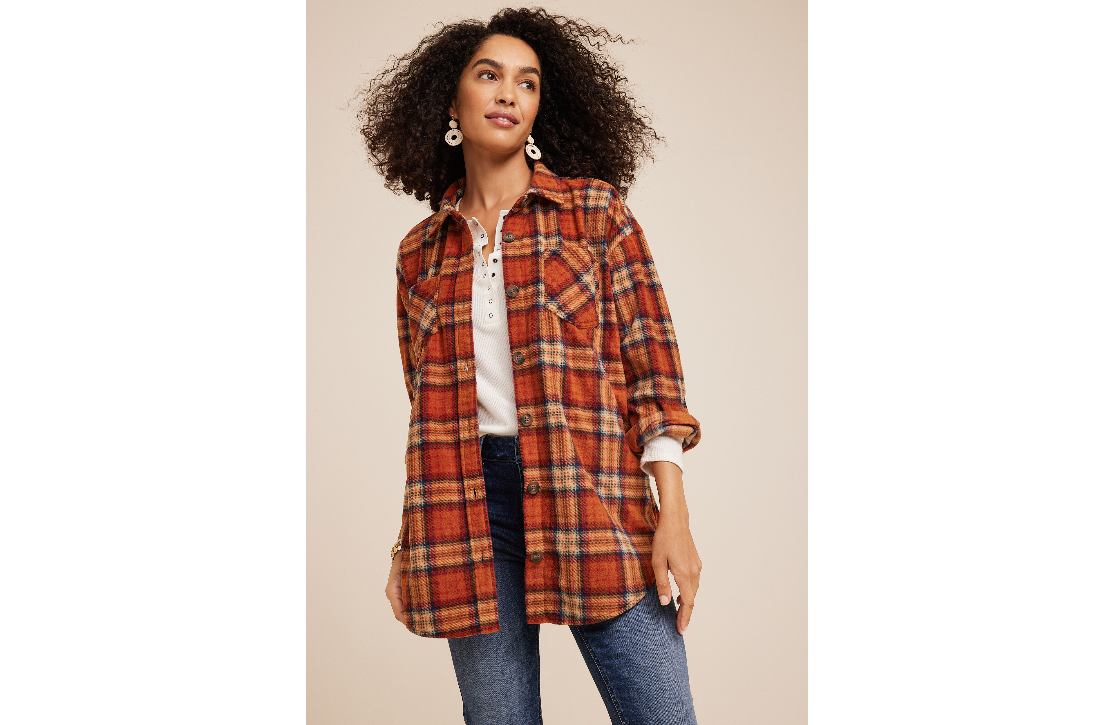 Wilder Orange Plaid Fleece Shacket