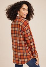 Wilder Orange Plaid Fleece Shacket, C3664, small