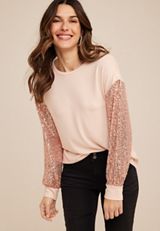 Sequin Sleeve Drop Shoulder Blouse, C727, small