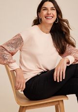 Sequin Sleeve Drop Shoulder Blouse, C727, small
