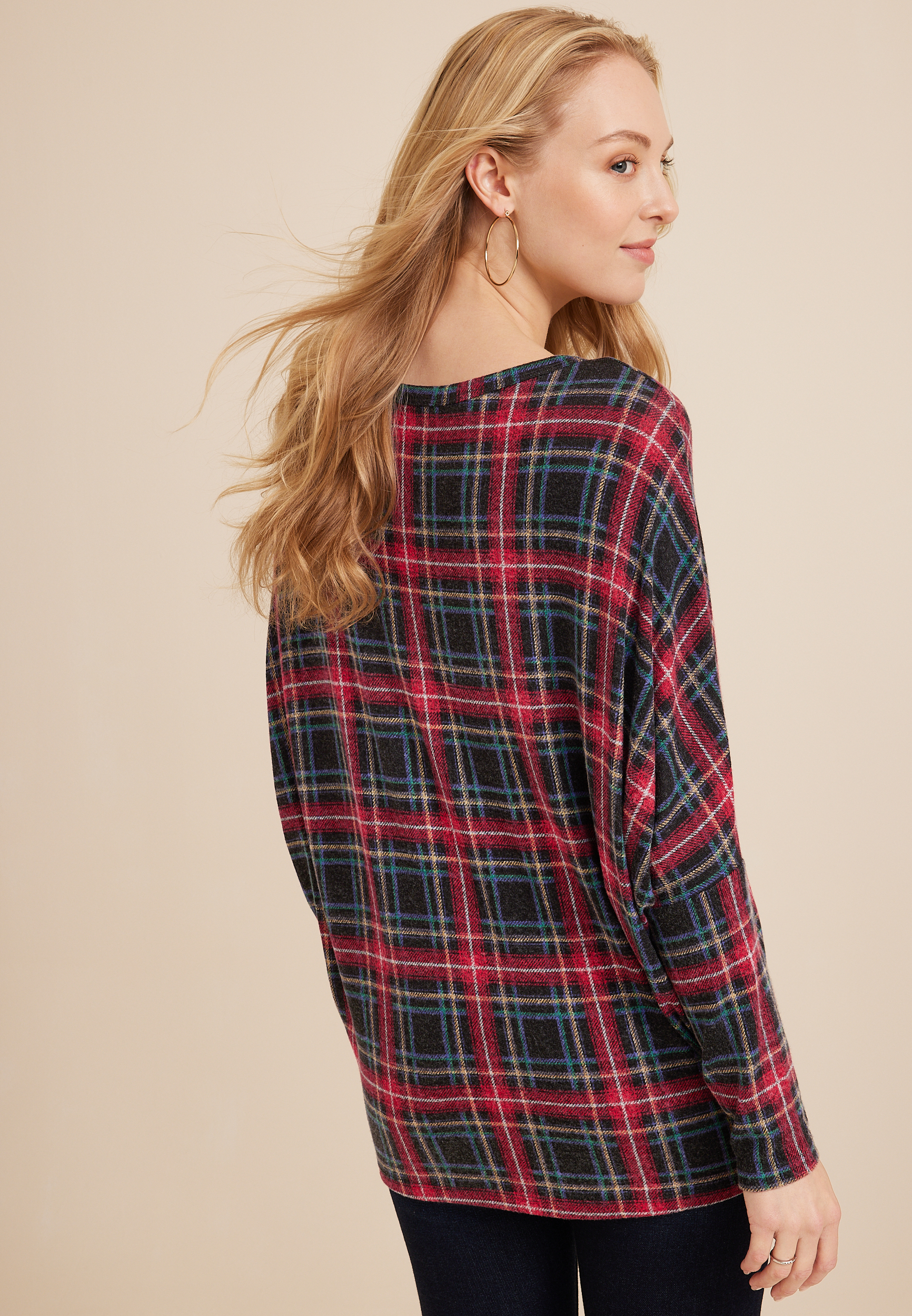 24/7 Dakota Plaid Dolman Top, C1756, large