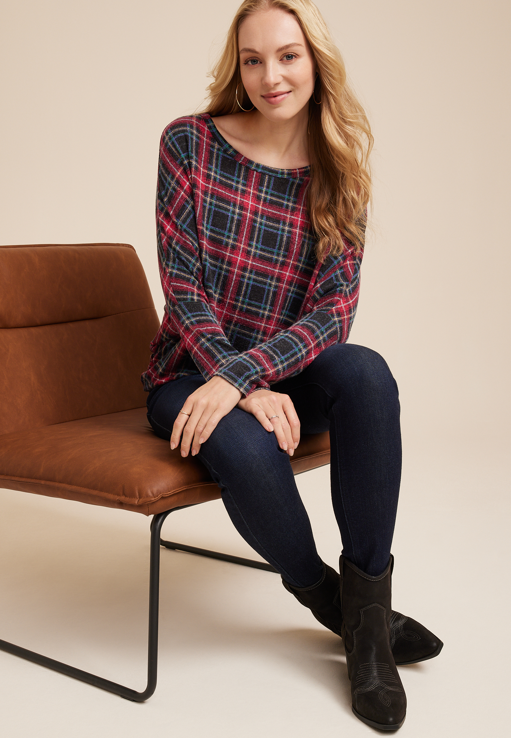 24/7 Dakota Plaid Dolman Top, C1756, large