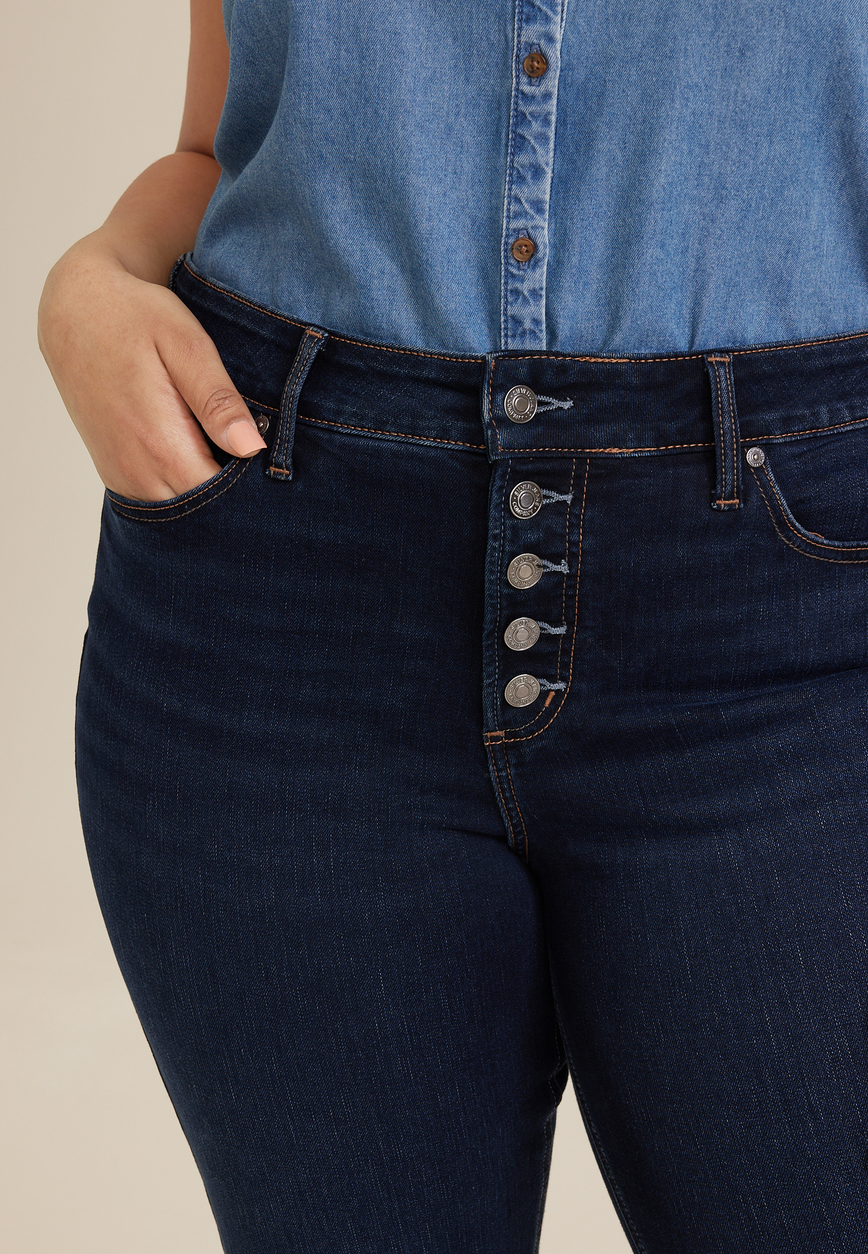 Plus Size Silver Jeans Co.&reg; Suki Curvy Mid Rise Button Fly Slim Boot Jean, C258, large