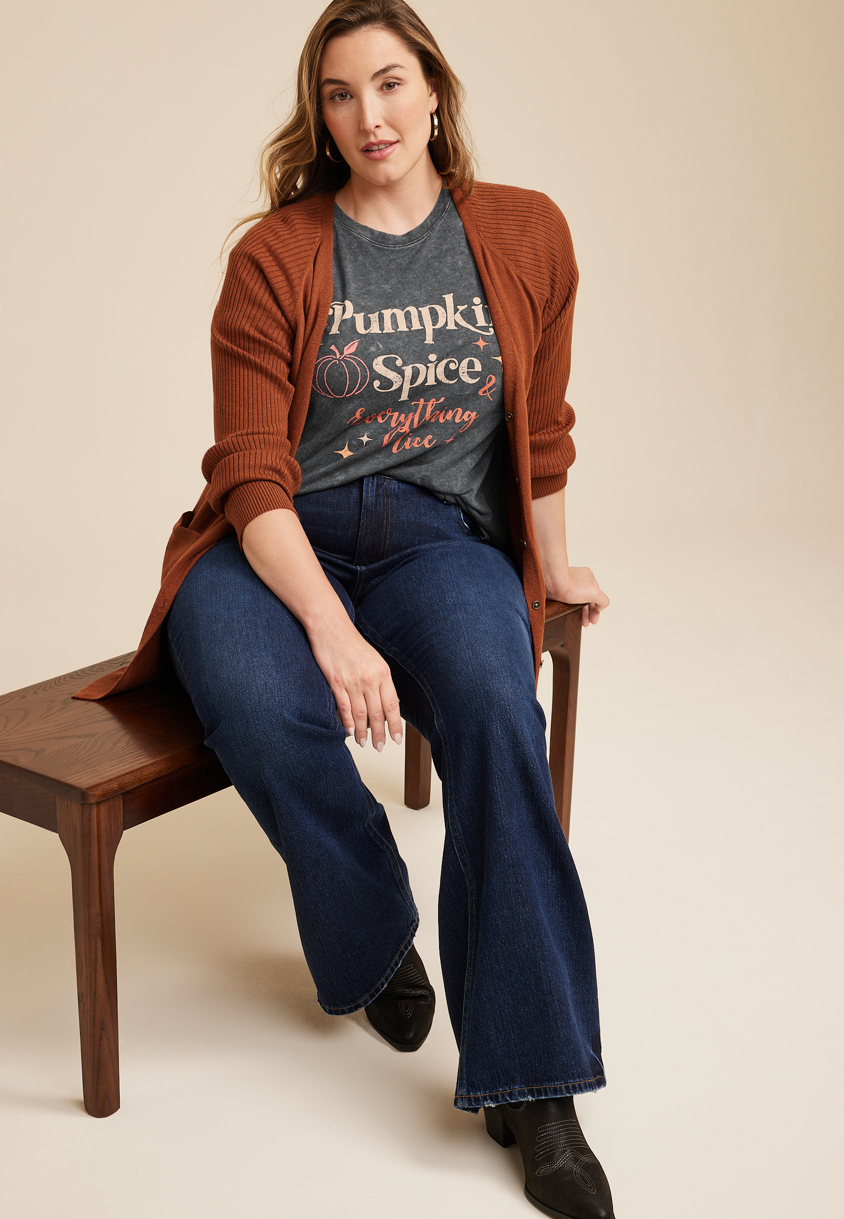 Plus Size Pumpkin Spice Graphic Tee, BLACK, large
