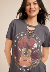 Guitar Lace Up Boyfriend Graphic Tee, C9501, small