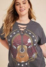 Plus Size Guitar Lace Up Boyfriend Graphic Tee, C9501, small