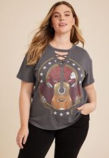 Plus Size Guitar Lace Up Boyfriend Graphic Tee, C9501, small