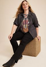 Plus Size Guitar Lace Up Boyfriend Graphic Tee, C9501, small
