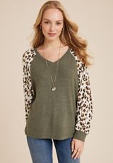 Leopard Sleeve Mixer Tee, , small